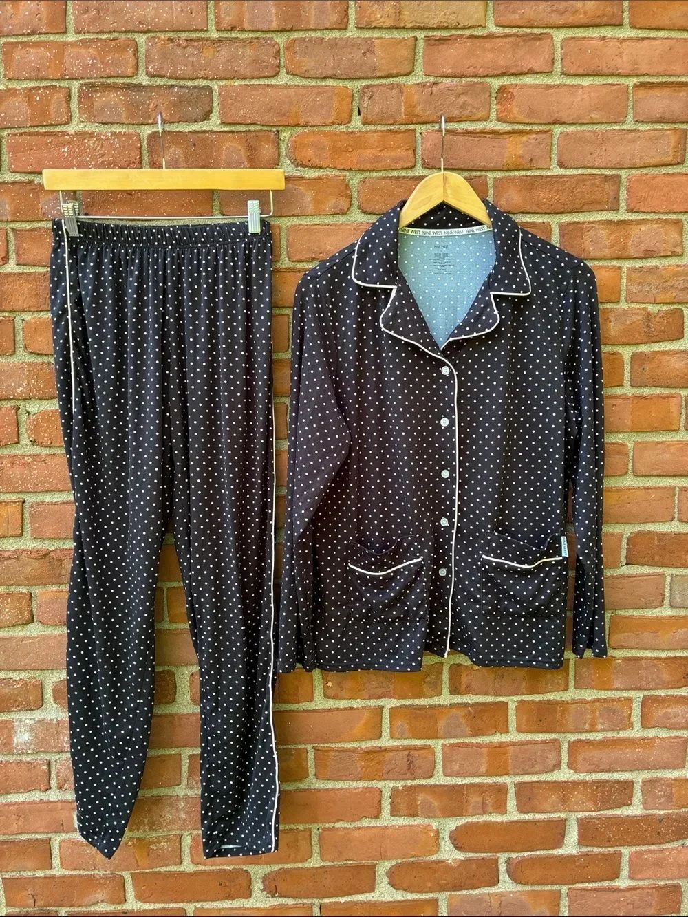 Nine West Black and White Polka Dot Sleep Pajama Top & Bottom